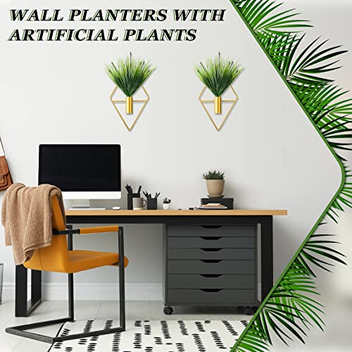 Canlierr 2 Pieces Gold Wall Decor Hanging Planters with Artificial Plants Metal Vase Indoor Plants Holder Modern Geometric Wall Art for Home Bathroom Bedroom Living Room Office(Aquatic Plant,Small) - Image 5