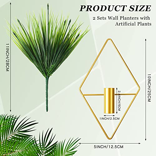 Canlierr 2 Pieces Gold Wall Decor Hanging Planters with Artificial Plants Metal Vase Indoor Plants Holder Modern Geometric Wall Art for Home Bathroom Bedroom Living Room Office(Aquatic Plant,Small) - Image 2
