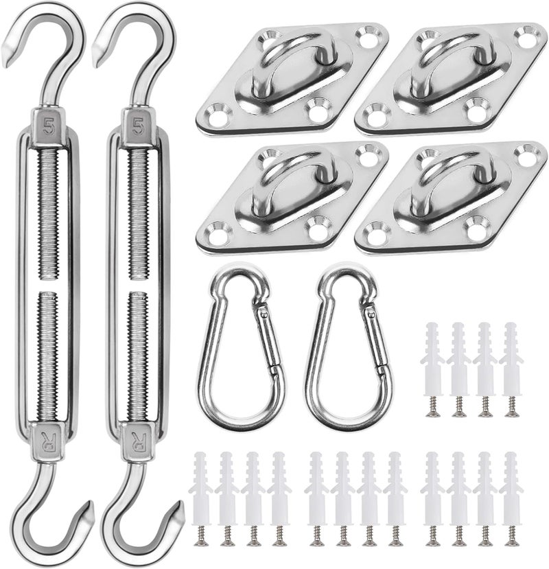 YOFIT 40 Pcs Shade Sail Hardware Kit, 5 Inch Outdoor Sun Sail Accessories, 304 Stainless Steel Turnbuckles & Brackets for Triangle/Rectangle Sails, Patio Canopy Installation Hardware Set Waterproof - Image 1