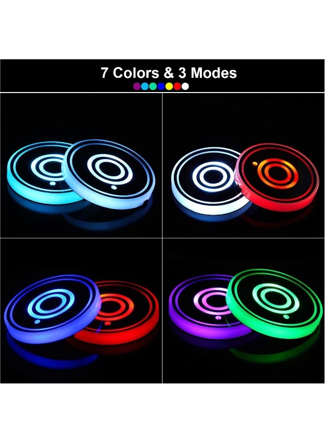 LEDCARE LED Car Cup Holder Lights, 7 Colors Changing USB Charging Mat Waterproof Cup Pad, LED Interior Atmosphere Lamp Decoration Light Inside Car Lighting Accessories (2pcs) (Style 2) - Image 2