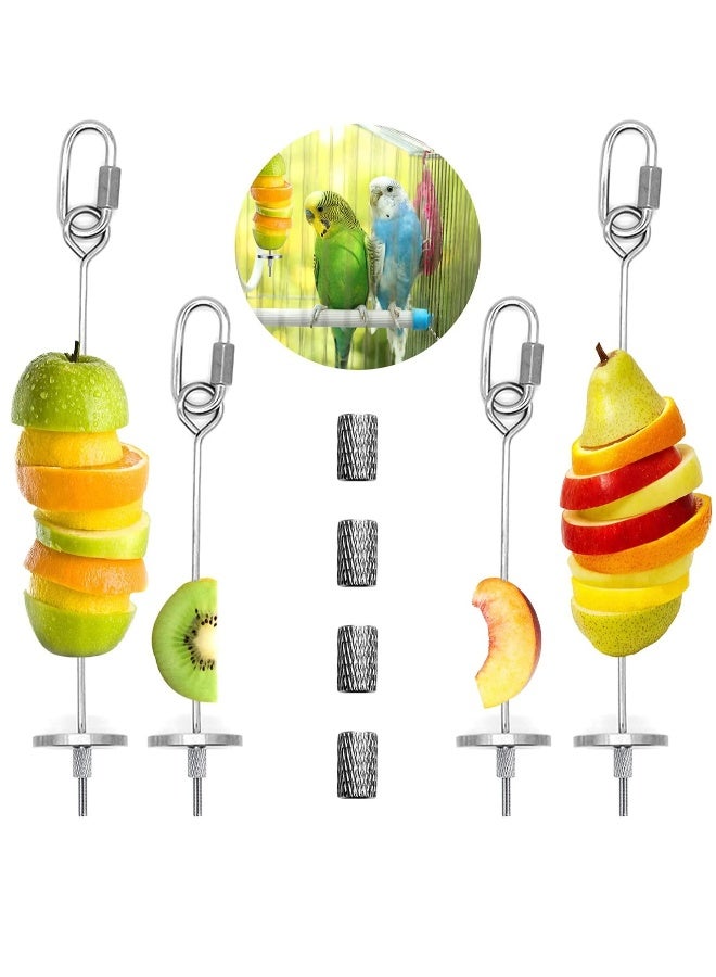Bird Feeder for Cage, Bird Foraging Toy, Stainless Steel Bird Food Holder, Small Animal Fruit Vegetable Stick Skewer, Hanging Food Feeding Treating Tool for Parrots Cockatiel Cage 2 Long Add 2 Short  - Image 1