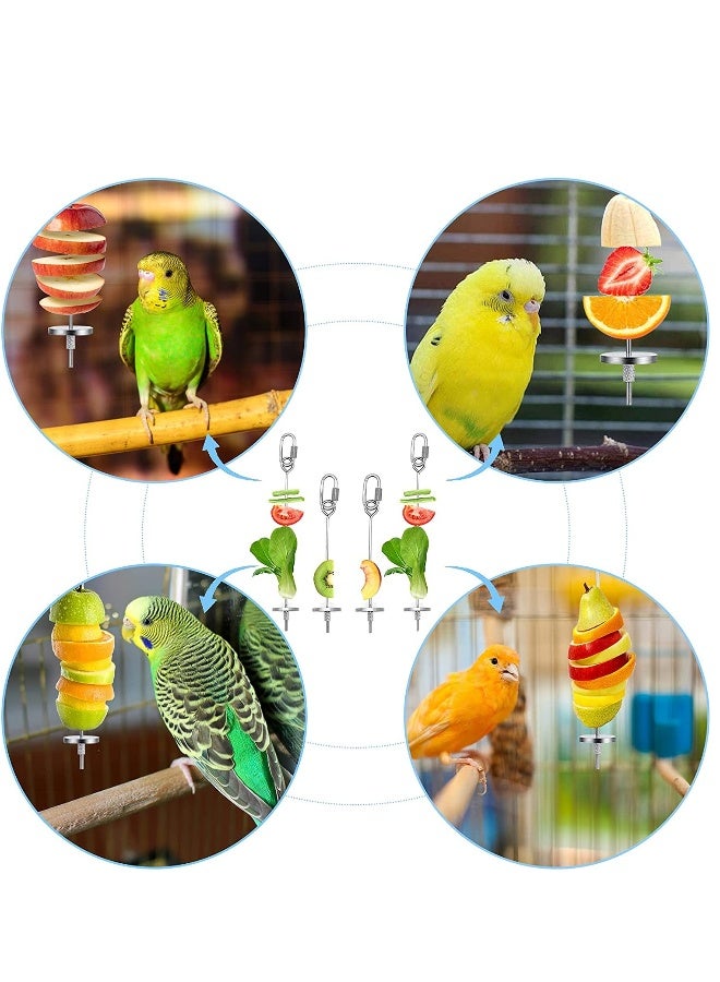 Bird Feeder for Cage, Bird Foraging Toy, Stainless Steel Bird Food Holder, Small Animal Fruit Vegetable Stick Skewer, Hanging Food Feeding Treating Tool for Parrots Cockatiel Cage 2 Long Add 2 Short  - Image 5
