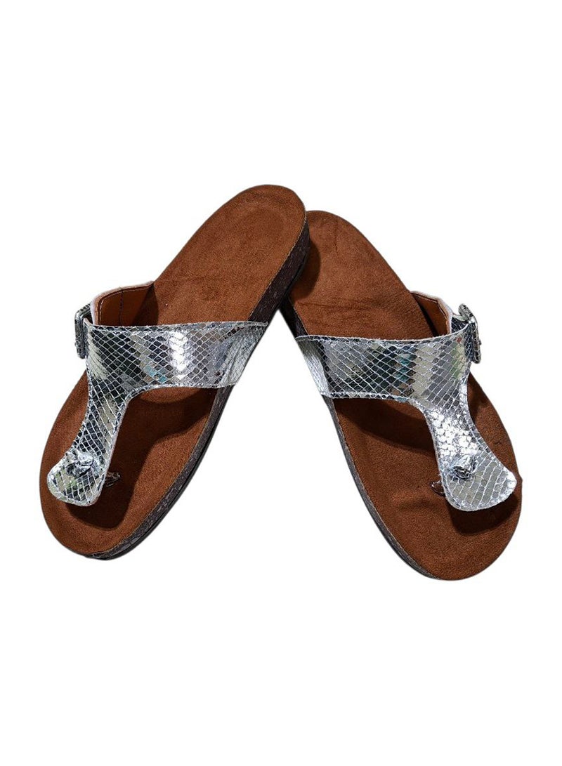 Karisma Cork And Latex Suede Lining Footbed, Soled Toe Slippers, Gizah Snake Print Model - Image 1