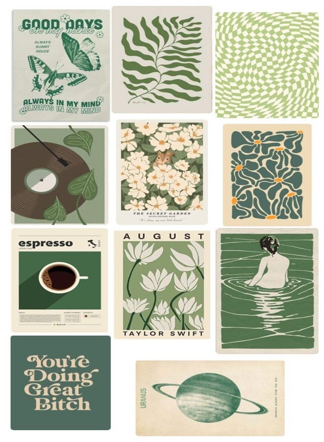 Aesthetic Poster Set, Green Vintage Wall Art Prints, Music Album Covers and Nature Designs, 5x7 Inch, Decorative Room Decor Collection - Image 1