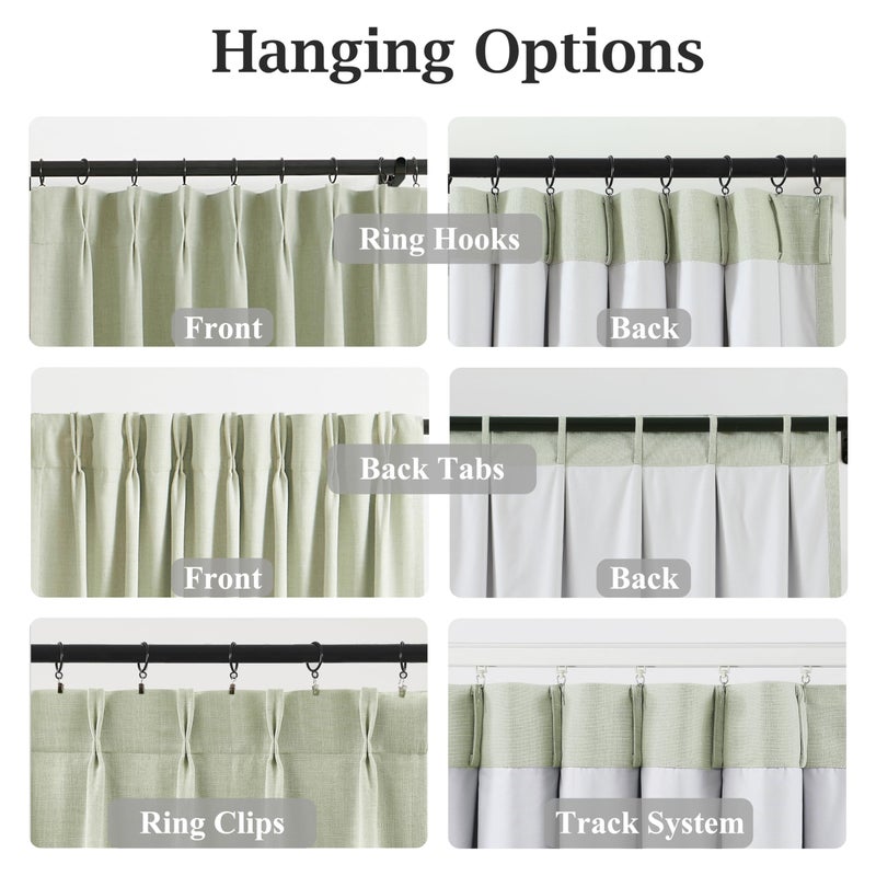 WEST LAKE 90 Inch Soft Green Pinch Pleated Full Blackout Curtain Panels for Bedroom,French Pleat Linen Blend Drapes,Modern Window Treatment,Back Tabs Hooks,40" Wx90 L(Pack of 2) - Image 5