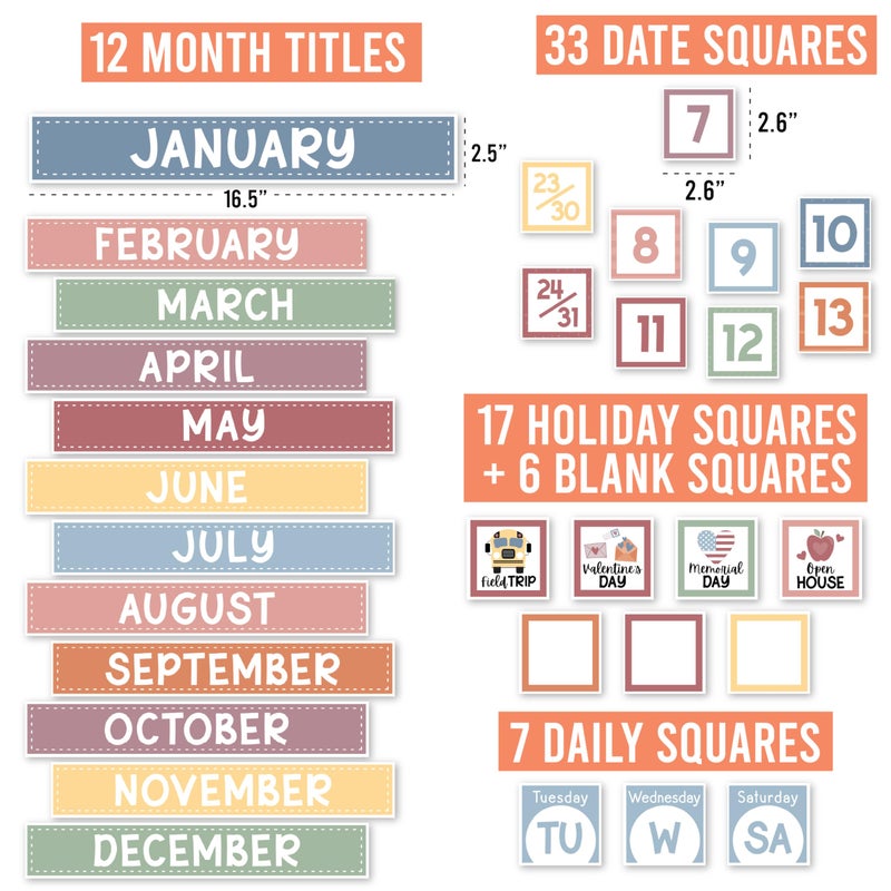 Hadley Designs Classroom Calendar Set Bulletin Board Decorations - School Calendar for Classroom Elementary, Preschool Must Haves, Homeschool & Daycare Essentials, Boho Teacher Calendars - Image 2