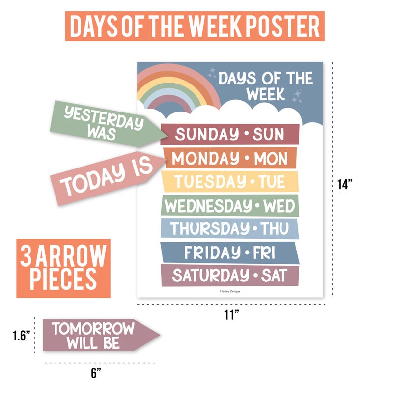 Hadley Designs Classroom Calendar Set Bulletin Board Decorations - School Calendar for Classroom Elementary, Preschool Must Haves, Homeschool & Daycare Essentials, Boho Teacher Calendars - Image 3