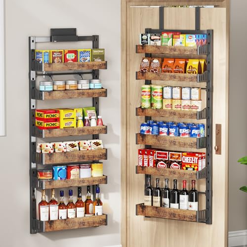 DAOTENGQL 6-Tier Over The Door Pantry Organizer, Heavy-Duty Metal Wall Mount or Hanging Spice Rack, behind the door storage Shelves with Adjustable Basket, Back of Door Organizer for Kitchen Cabinet and Closet - Image 1