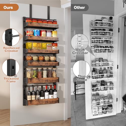 DAOTENGQL 6-Tier Over The Door Pantry Organizer, Heavy-Duty Metal Wall Mount or Hanging Spice Rack, behind the door storage Shelves with Adjustable Basket, Back of Door Organizer for Kitchen Cabinet and Closet - Image 3