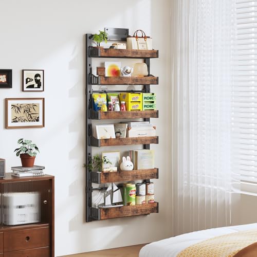 DAOTENGQL 6-Tier Over The Door Pantry Organizer, Heavy-Duty Metal Wall Mount or Hanging Spice Rack, behind the door storage Shelves with Adjustable Basket, Back of Door Organizer for Kitchen Cabinet and Closet - Image 5