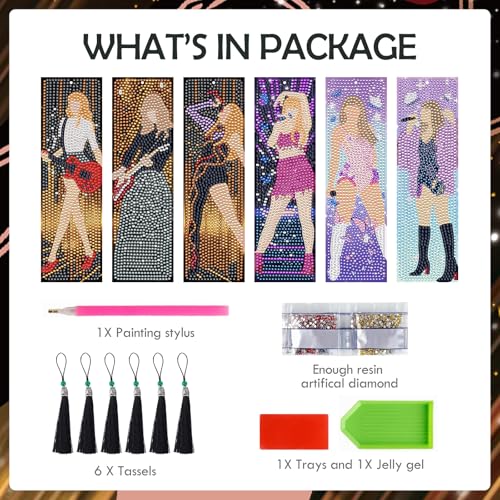INCOK Singer Diamond Art Bookmarks - 6 Pcs DIY Pop Star Diamond Painting Bookmarks Kits Aesthetic Art Craft Festival Holiday Birthday Gift for Book Lovers Adult Beginners Fans Music Lover - Image 4