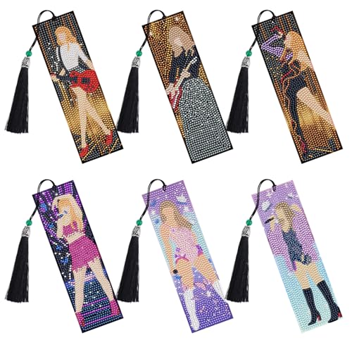 INCOK Singer Diamond Art Bookmarks - 6 Pcs DIY Pop Star Diamond Painting Bookmarks Kits Aesthetic Art Craft Festival Holiday Birthday Gift for Book Lovers Adult Beginners Fans Music Lover - Image 1