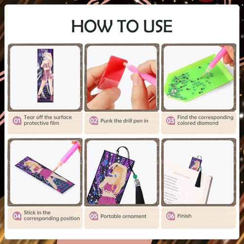 INCOK Singer Diamond Art Bookmarks - 6 Pcs DIY Pop Star Diamond Painting Bookmarks Kits Aesthetic Art Craft Festival Holiday Birthday Gift for Book Lovers Adult Beginners Fans Music Lover - Image 2