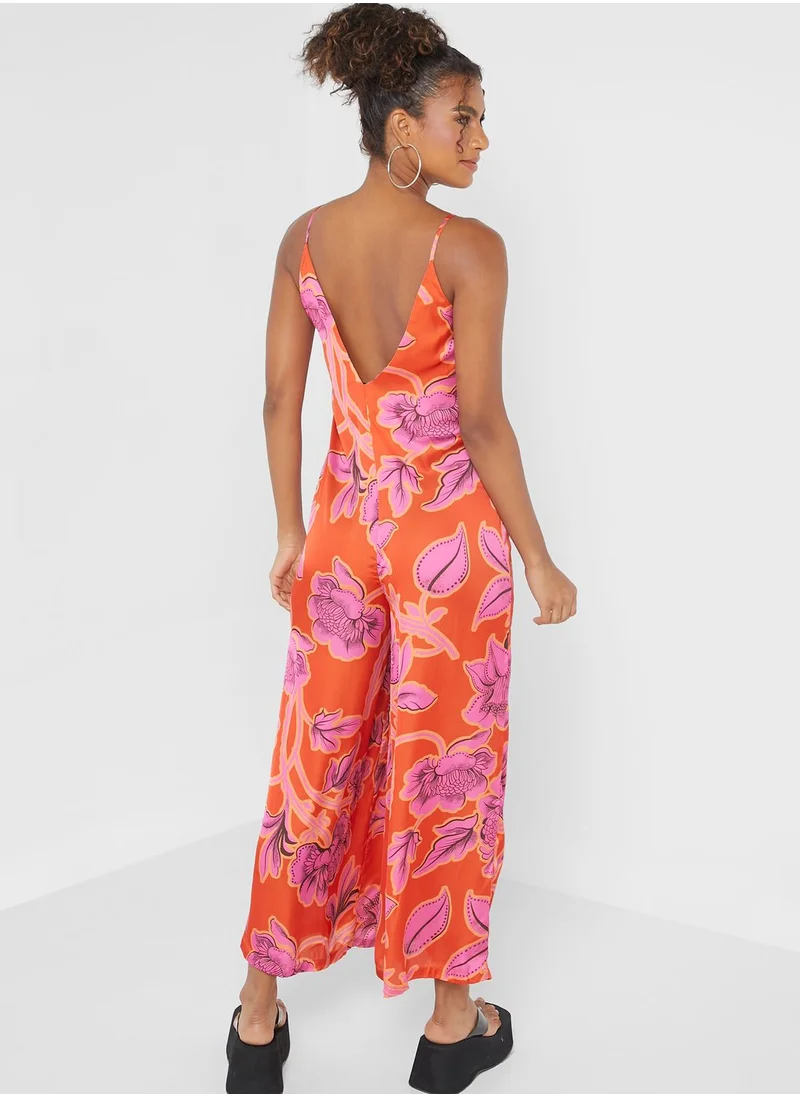 TOPSHOP Diamond Neck Printed Jumpsuit