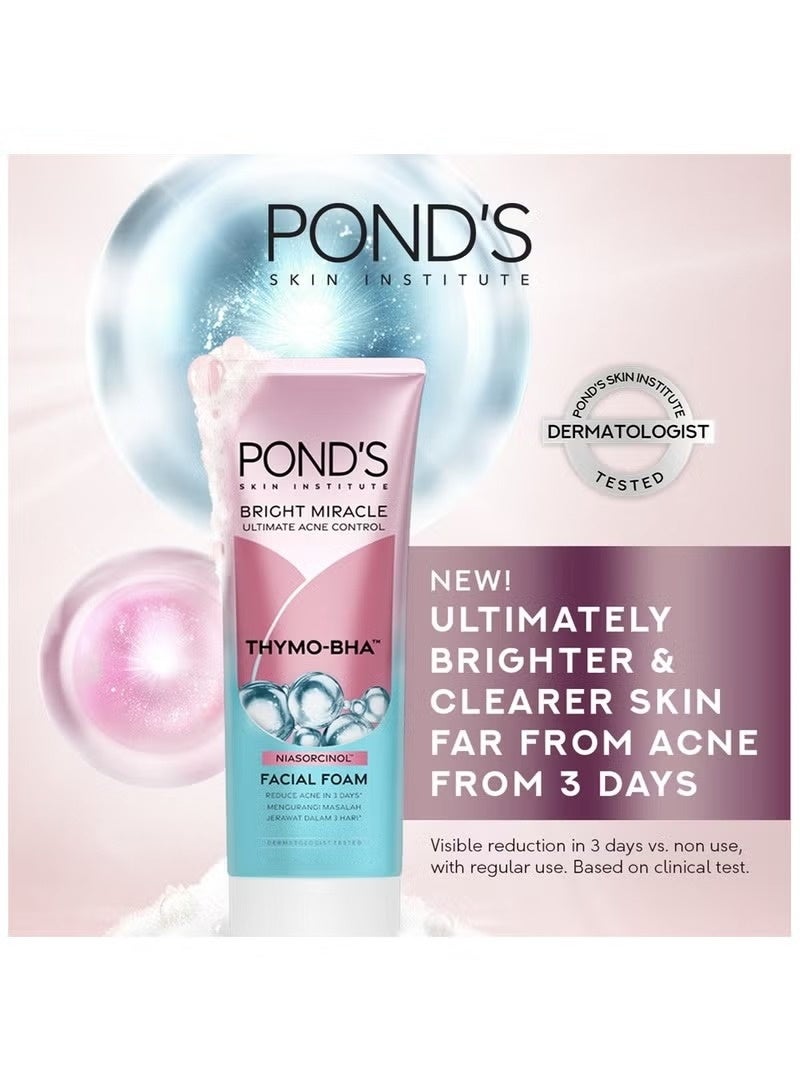 Pond's Bright Miracle Ultimate Acne Control Thymo-BHA Niasorcinol Facial Foam 100g Pack of 2 | Latest & Upgraded Formula | Gently Deep Cleanse & Reduce Acne in 3 Days | Brightening & Oil Control - Image 3
