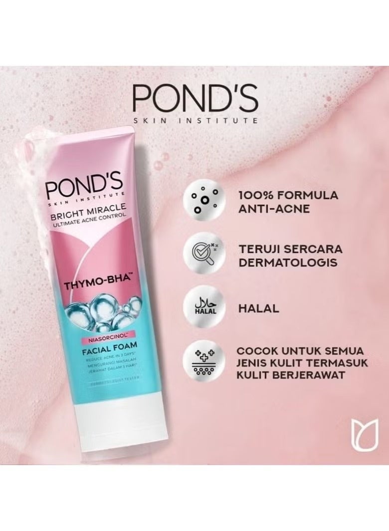 Pond's Bright Miracle Ultimate Acne Control Thymo-BHA Niasorcinol Facial Foam 100g Pack of 2 | Latest & Upgraded Formula | Gently Deep Cleanse & Reduce Acne in 3 Days | Brightening & Oil Control - Image 2