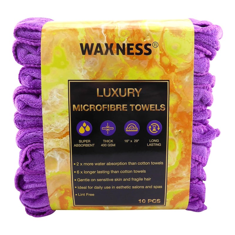 Waxness Premium Soft Thick Extra Absorbent Microfiber Cosmetic Towels 16 X 29 400 GSM Purple Pack of 10