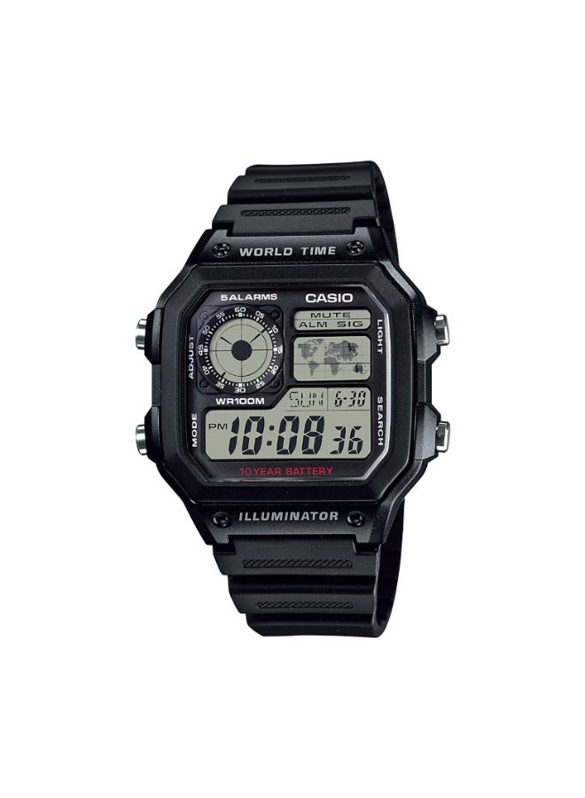 Casio AE-1200WH-1AVDF Digital World Time Watch for Men – Black Dial, Silver Accents, Resin Strap, LED Light, 100M Water Resistant - Image 1