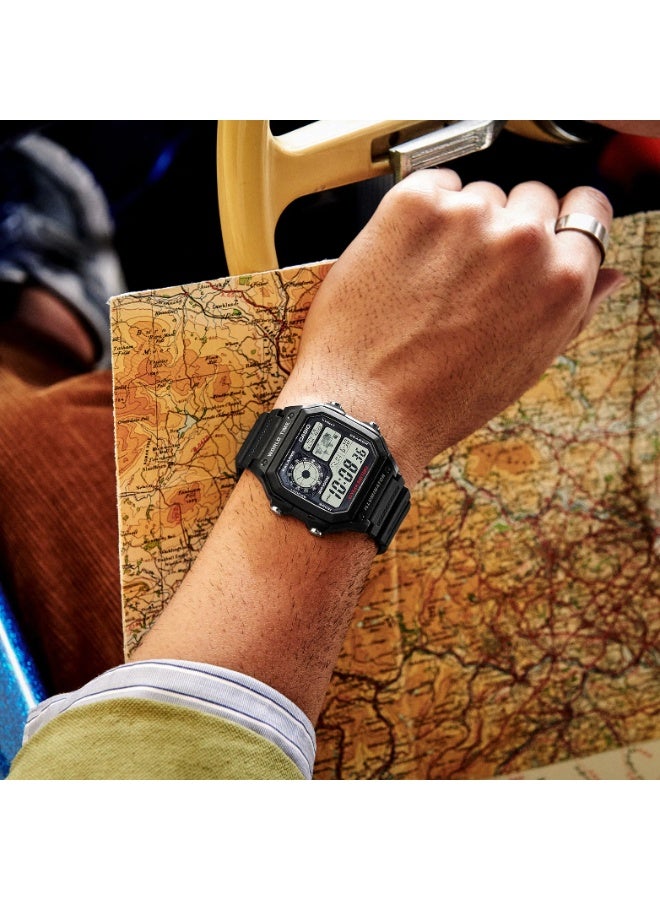 Casio AE-1200WH-1AVDF Digital World Time Watch for Men – Black Dial, Silver Accents, Resin Strap, LED Light, 100M Water Resistant - Image 2