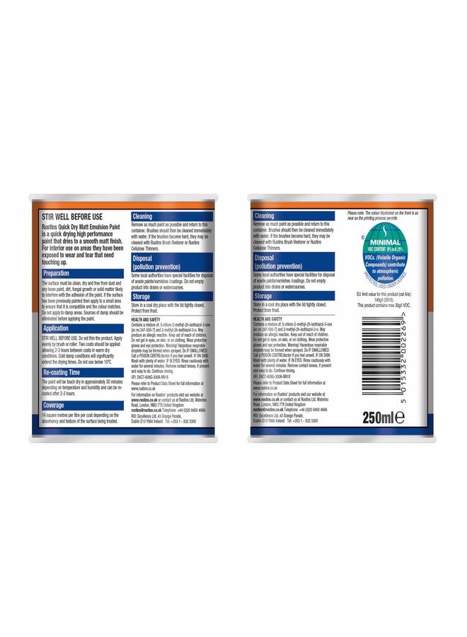 Rustins Quick Dry Matt Emulsion Paint White 250ml - Image 3