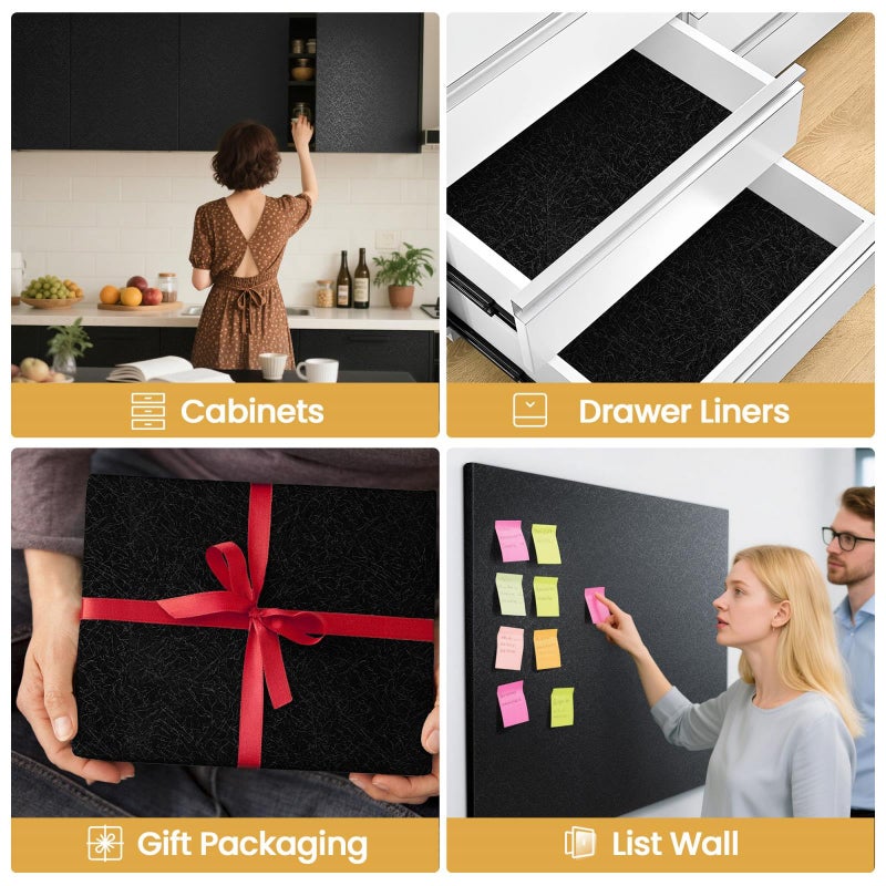 Abyssaly Black Silk Wallpaper Peel and Stick Embossed Self Adhesive Contact Paper 15.7" x 118" Removable Waterproof Kitchen Vinyl Wrap Cabinet Textured Renter Friendly Wall Cover with Scraper, Paper Cutter - Image 4