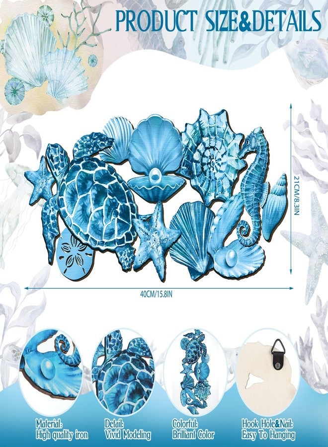 Qunclay Summer Ocean Themed Wall Decorations Sea Horse Shell Coastal Wood Sea Turtle Starfish Ocean Voyage Wall Hanging Decor for Home Pool Living Room Bedroom Outdoor Art, 15.8 Inch - Image 2
