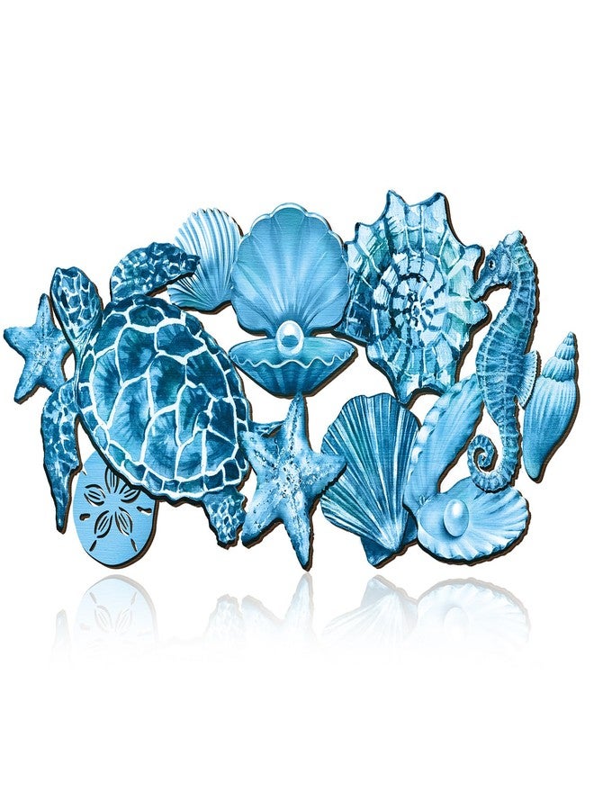 Qunclay Summer Ocean Themed Wall Decorations Sea Horse Shell Coastal Wood Sea Turtle Starfish Ocean Voyage Wall Hanging Decor for Home Pool Living Room Bedroom Outdoor Art, 15.8 Inch - Image 1