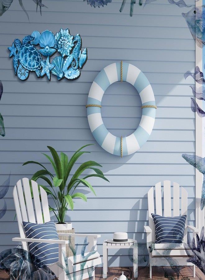 Qunclay Summer Ocean Themed Wall Decorations Sea Horse Shell Coastal Wood Sea Turtle Starfish Ocean Voyage Wall Hanging Decor for Home Pool Living Room Bedroom Outdoor Art, 15.8 Inch - Image 5