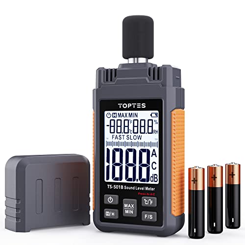 TOPTES Decibel Meter, TopTes TS-501B Sound Level Meter with 2.25” Backlit LCD Screen, Portable SPL Tester with A/C Weighted, Range 30-130dB, MAX/MIN, Data Hold, Use for Home, Noisy Neighbor, Factory - Orange - Image 1