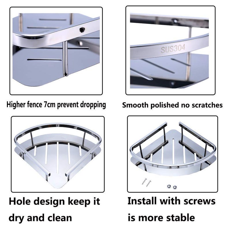 Tagve Stainless Steel Single Layer Bathroom Shampoo Shower Gel Lotion Triangular Wall Hanging Storage Rack Kitchen Organizer Basket Wall-Mounted Toilet Corner Shelf - Image 4
