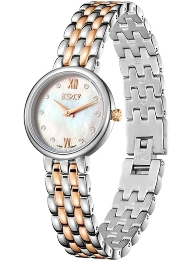 ECSTACY Women's VJ20 Movement Watch, Analog Display and Stainless Steel Strap - E23510-KBKM, Two Tone Rose Gold