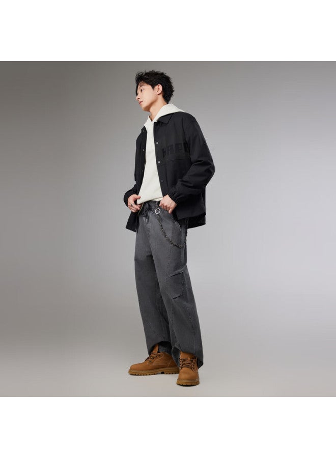 Cabbeen Solona Twill Casual Men's Winter Daily Lapel Jacket With Embroidered Design