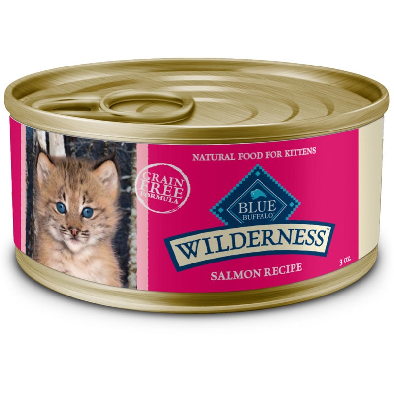 Blue Buffalo Wilderness Natural High Protein Grain Free Wet Food for Kittens, Salmon Pate, 3-oz, 24 Count - Image 1