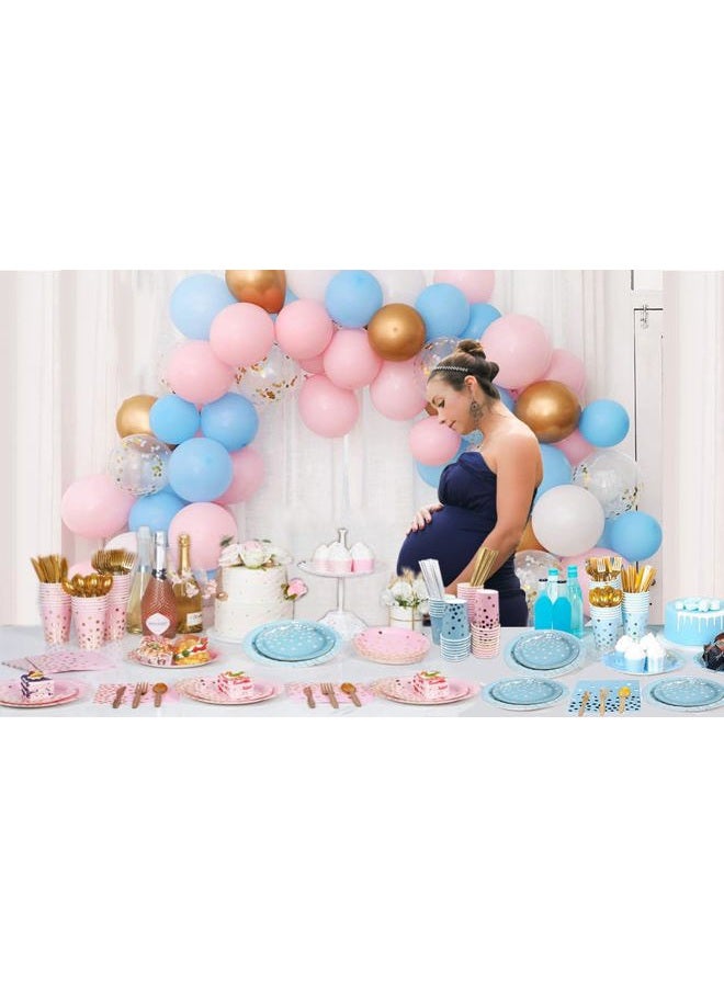 Ottin 250PCS Blue and Pink Party Gender Reveal Supplies for 50 Guests Assroted Disposable Paper Plates and Napkins Set Include Dessert/Dinner Plates Cups Napkins Straws for Graduation Wedding - Image 5