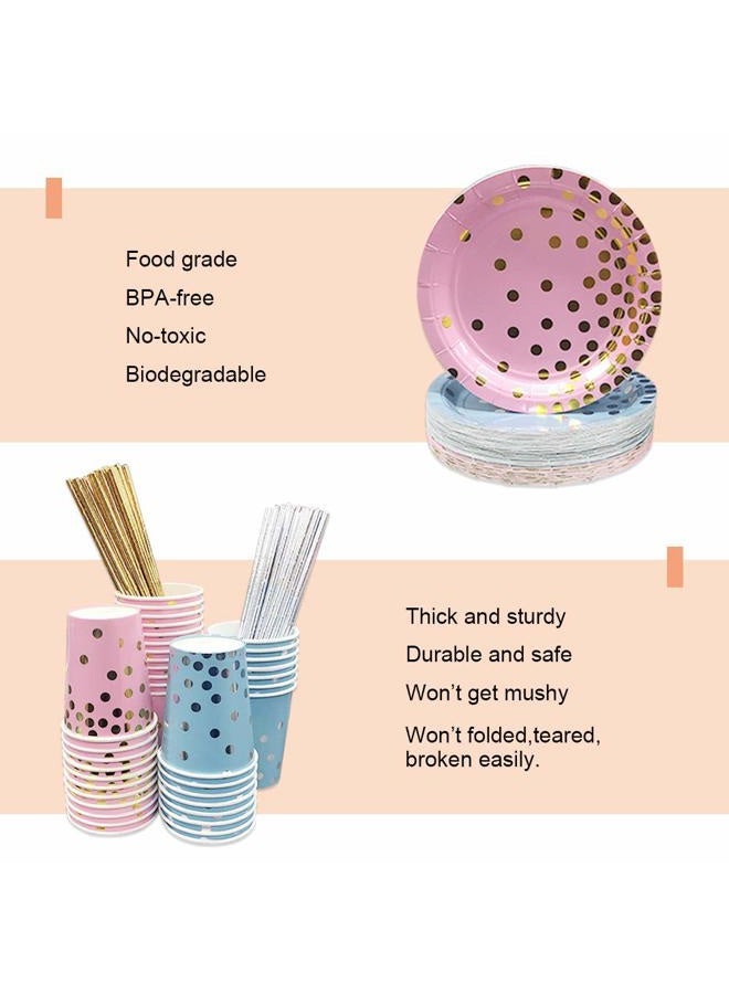 Ottin 250PCS Blue and Pink Party Gender Reveal Supplies for 50 Guests Assroted Disposable Paper Plates and Napkins Set Include Dessert/Dinner Plates Cups Napkins Straws for Graduation Wedding - Image 4