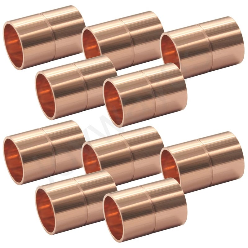 Joywayus 10PCS 34 ID Copper Coupling with Dimple Stop Straight Sweat Pipe Fitting Pressure Plumbing Solder Connection - Image 2