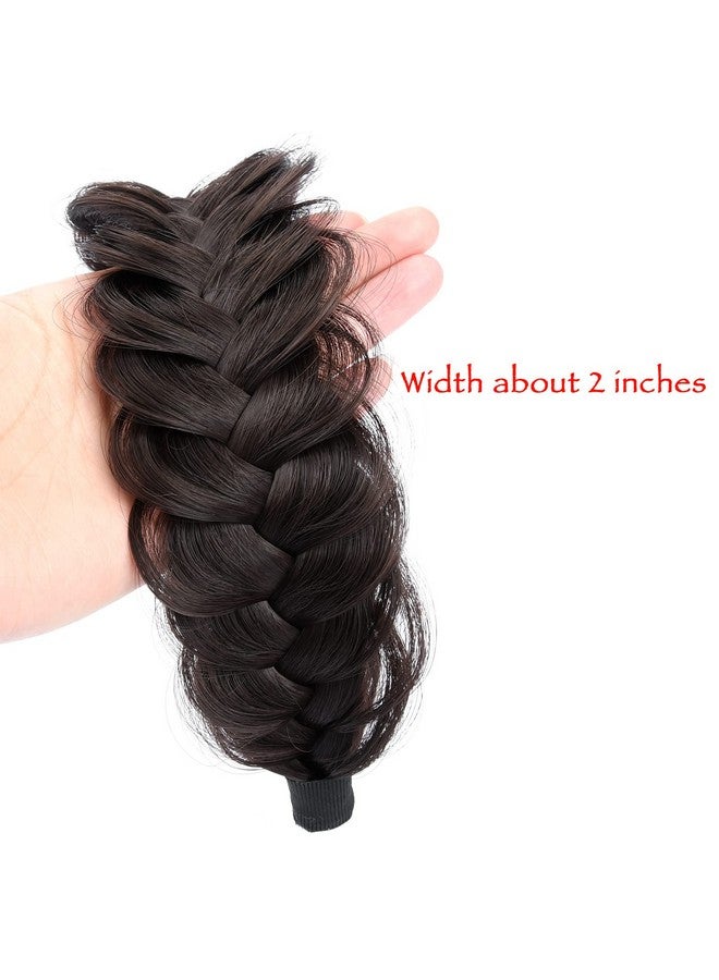 DIGUAN Wide Messy Braided Headband With Teeth Synthetic Hair Plaited Headband High Elasticity Braids Chunky Fishtail Braided Hair Band Hairpiece for Girls Women (Dark Chocolate) - Image 2