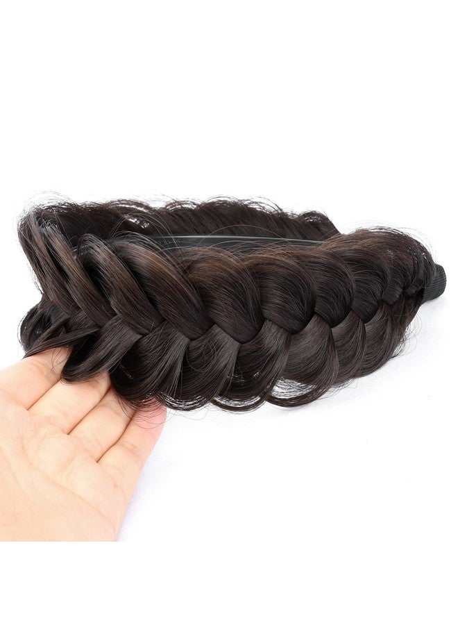 DIGUAN Wide Messy Braided Headband With Teeth Synthetic Hair Plaited Headband High Elasticity Braids Chunky Fishtail Braided Hair Band Hairpiece for Girls Women (Dark Chocolate) - Image 4