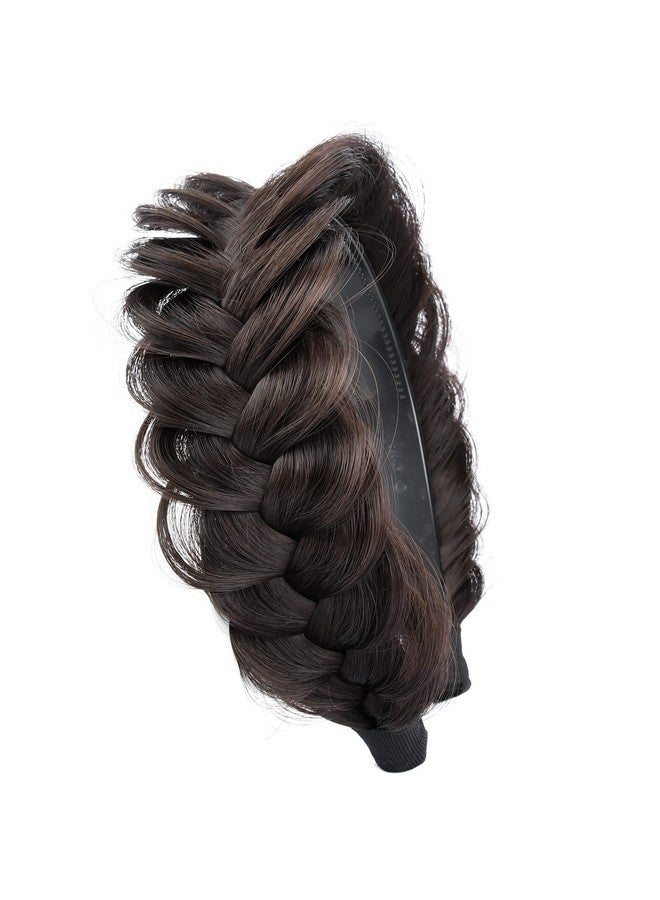 DIGUAN Wide Messy Braided Headband With Teeth Synthetic Hair Plaited Headband High Elasticity Braids Chunky Fishtail Braided Hair Band Hairpiece for Girls Women (Dark Chocolate) - Image 1