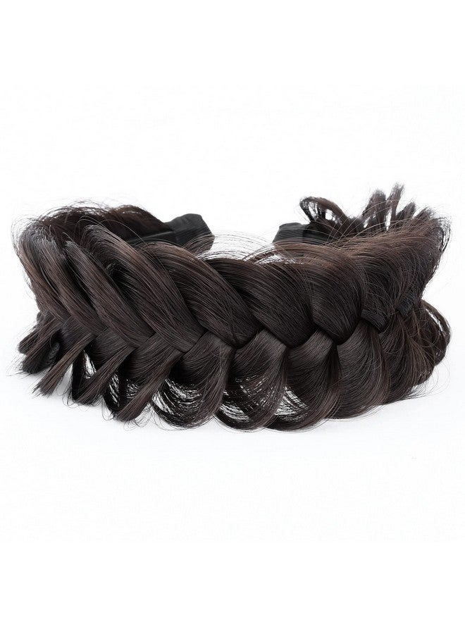 DIGUAN Wide Messy Braided Headband With Teeth Synthetic Hair Plaited Headband High Elasticity Braids Chunky Fishtail Braided Hair Band Hairpiece for Girls Women (Dark Chocolate) - Image 3