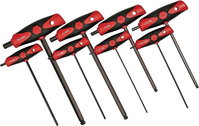 Wiha ويها 33496 مجموعة 8 قطع مقبض T ناعم مع نهاية كروية سداسي مقياس - Image 1