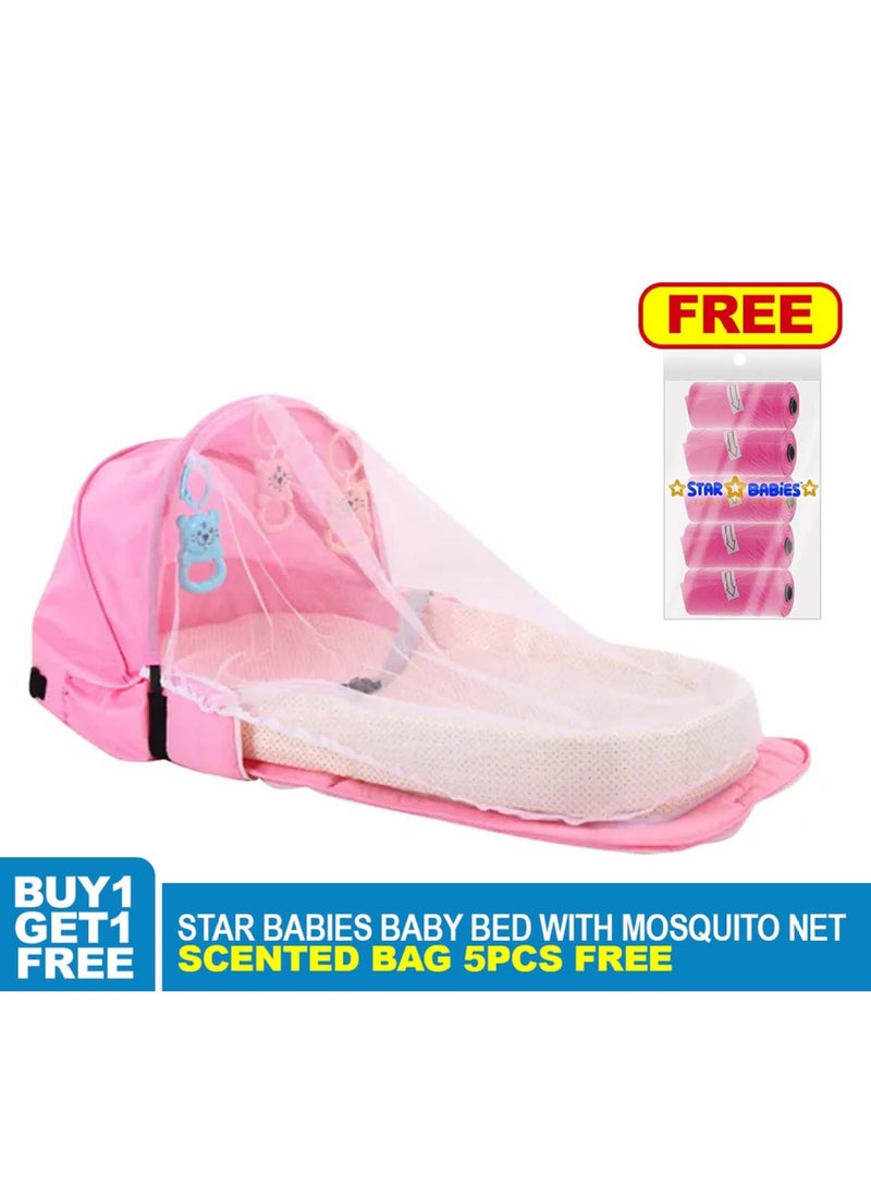 STAR BABiES Star Babies Multi-Function Portable Baby Bed With Mosquito Net - Pink With Free Scented Bag 5Pcs Pink  - Image 2