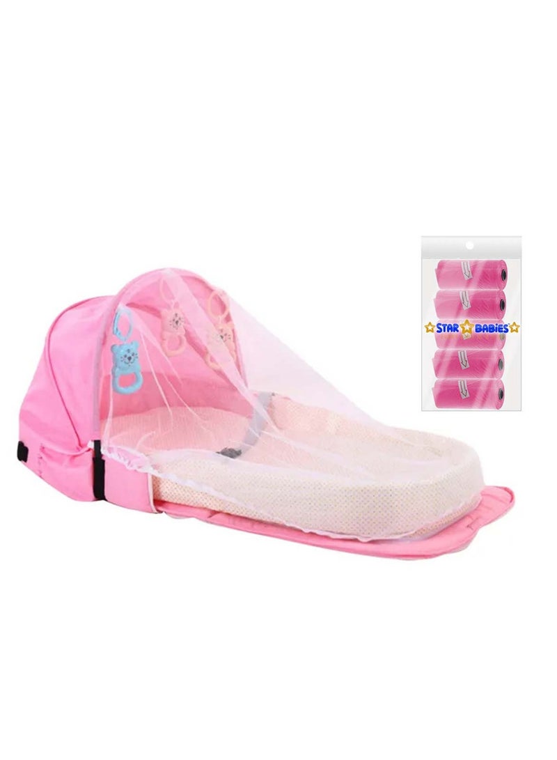 STAR BABiES Star Babies Multi-Function Portable Baby Bed With Mosquito Net - Pink With Free Scented Bag 5Pcs Pink  - Image 1