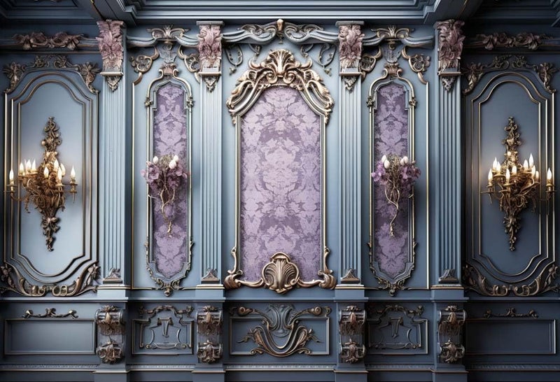Kate 7Ã—5ft European Style Retro Castle Wall Decoration Backdrop Photography Indoor Purple and Blue Classic Gypsum Pattern Background Photography Studio Props for Portrait Pictures and Videos - Image 2