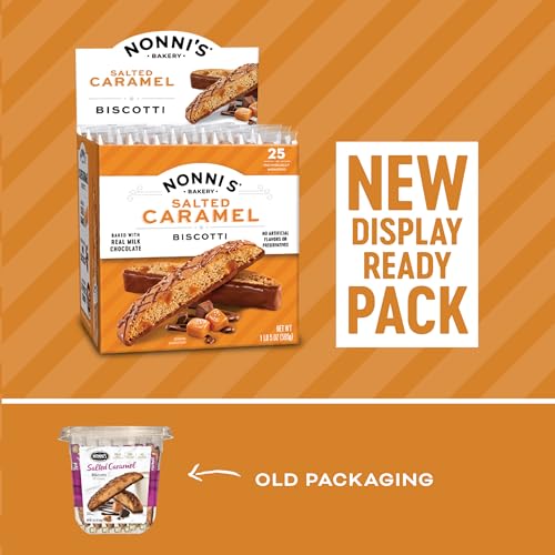 Nonni's Salted Caramel Milk Chocolate Biscotti Cookies — Individually Wrapped Italian Coffee Snack, Crunchy Twice-Baked, 90 Cal Each, 21 oz Carton - Image 3