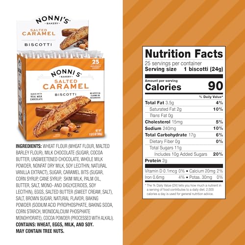 Nonni's Salted Caramel Milk Chocolate Biscotti Cookies — Individually Wrapped Italian Coffee Snack, Crunchy Twice-Baked, 90 Cal Each, 21 oz Carton - Image 2