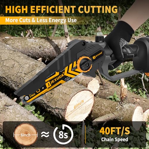JEXUGK 6" Mini Chainsaw Cordless,2 x 2.0Ah Battery Brushless Electric Chain Saw Tool-free Installation with 2 Chains & Guide Plates,Portable Handheld Motosierra for Tree Pruning Wood Cutting - Image 3