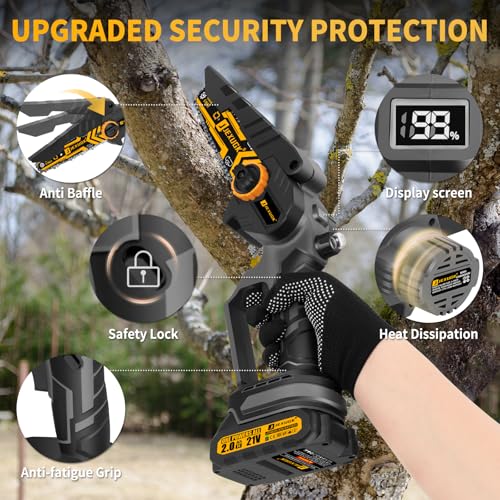 JEXUGK 6" Mini Chainsaw Cordless,2 x 2.0Ah Battery Brushless Electric Chain Saw Tool-free Installation with 2 Chains & Guide Plates,Portable Handheld Motosierra for Tree Pruning Wood Cutting - Image 5