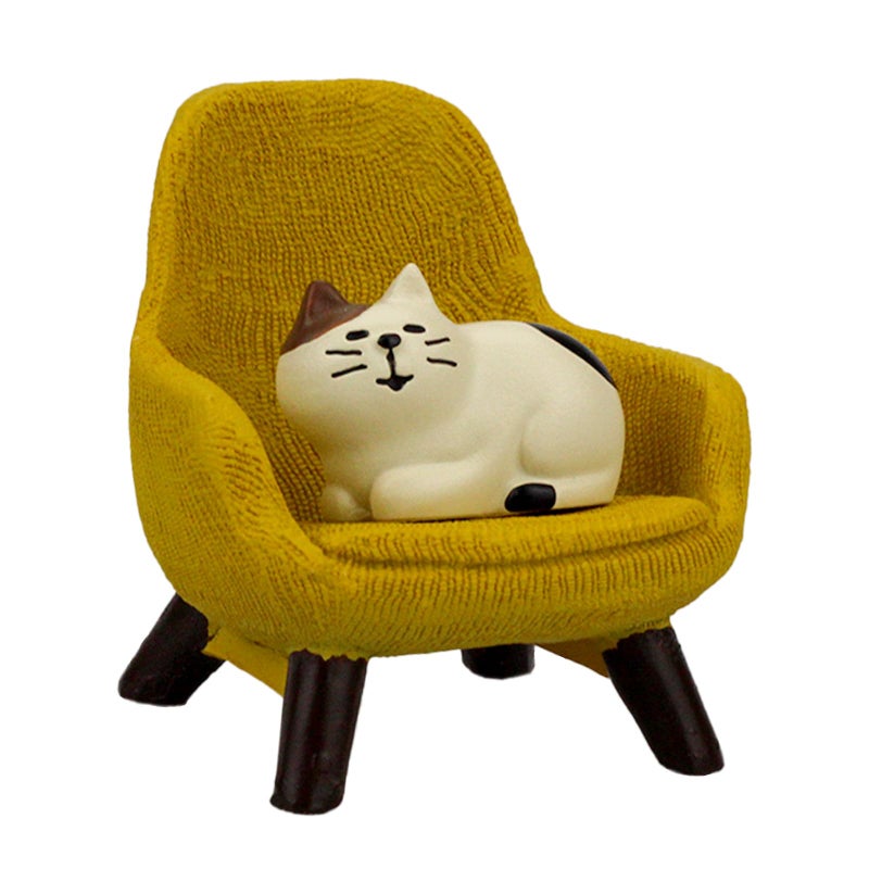 Refintural Miniature Cat Figurines with Small Sofa - Resin Mini Cat Figures, Kitten Miniature Desk Accessories - Perfect Cute Cat Gift for Cat Lovers(Yellow Sofa) - Image 1
