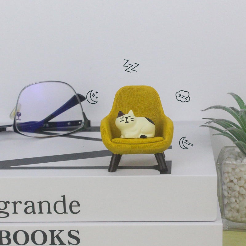 Refintural Miniature Cat Figurines with Small Sofa - Resin Mini Cat Figures, Kitten Miniature Desk Accessories - Perfect Cute Cat Gift for Cat Lovers(Yellow Sofa) - Image 3